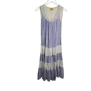 ROLLER RABBIT womens size small maxi dress 100% cotton periwinkle blue & white